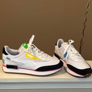 Puma White and Black Sneakers with Yellow Accents
